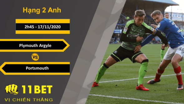 11BET Soi kèo Plymouth Argyle vs Portsmouth, 2h45, 17/11/2020