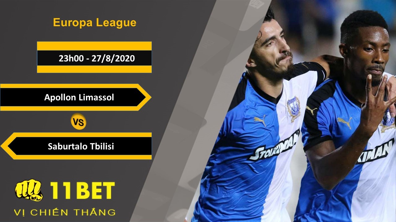 11BET Soi kèo Apollon Limassol vs Saburtalo Tbilisi, 23h00, 27/8/2020